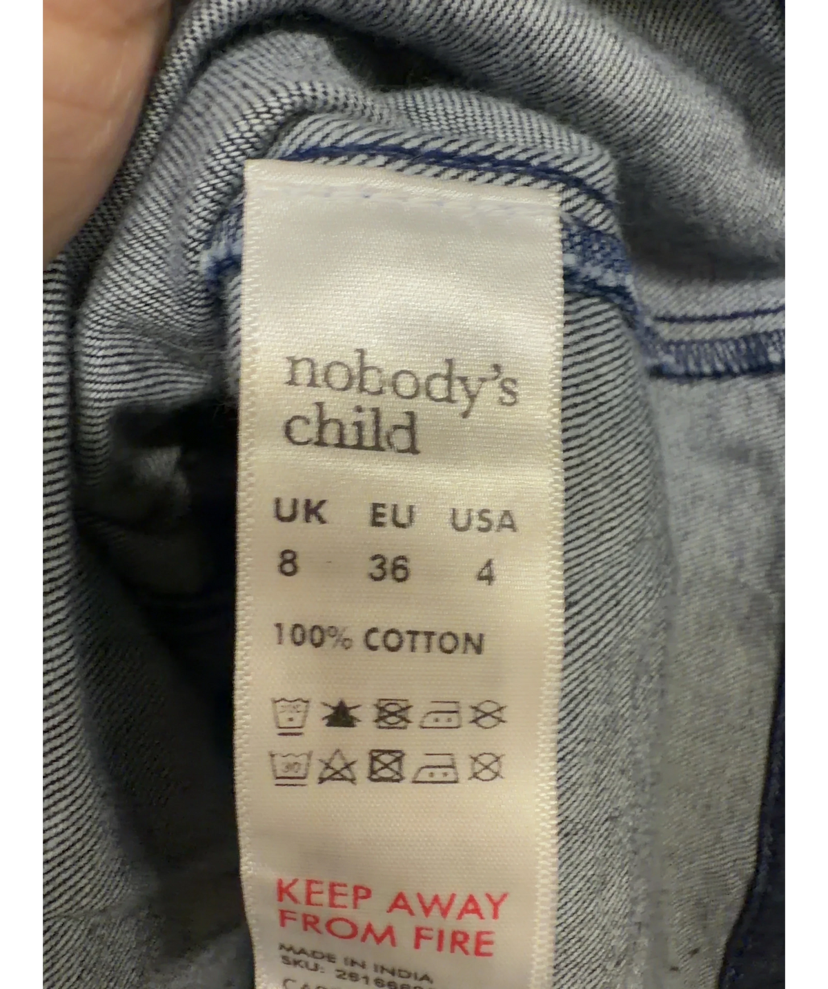 Nobody's Child Blue Tillie Denim Blouse, size UK 8 — label