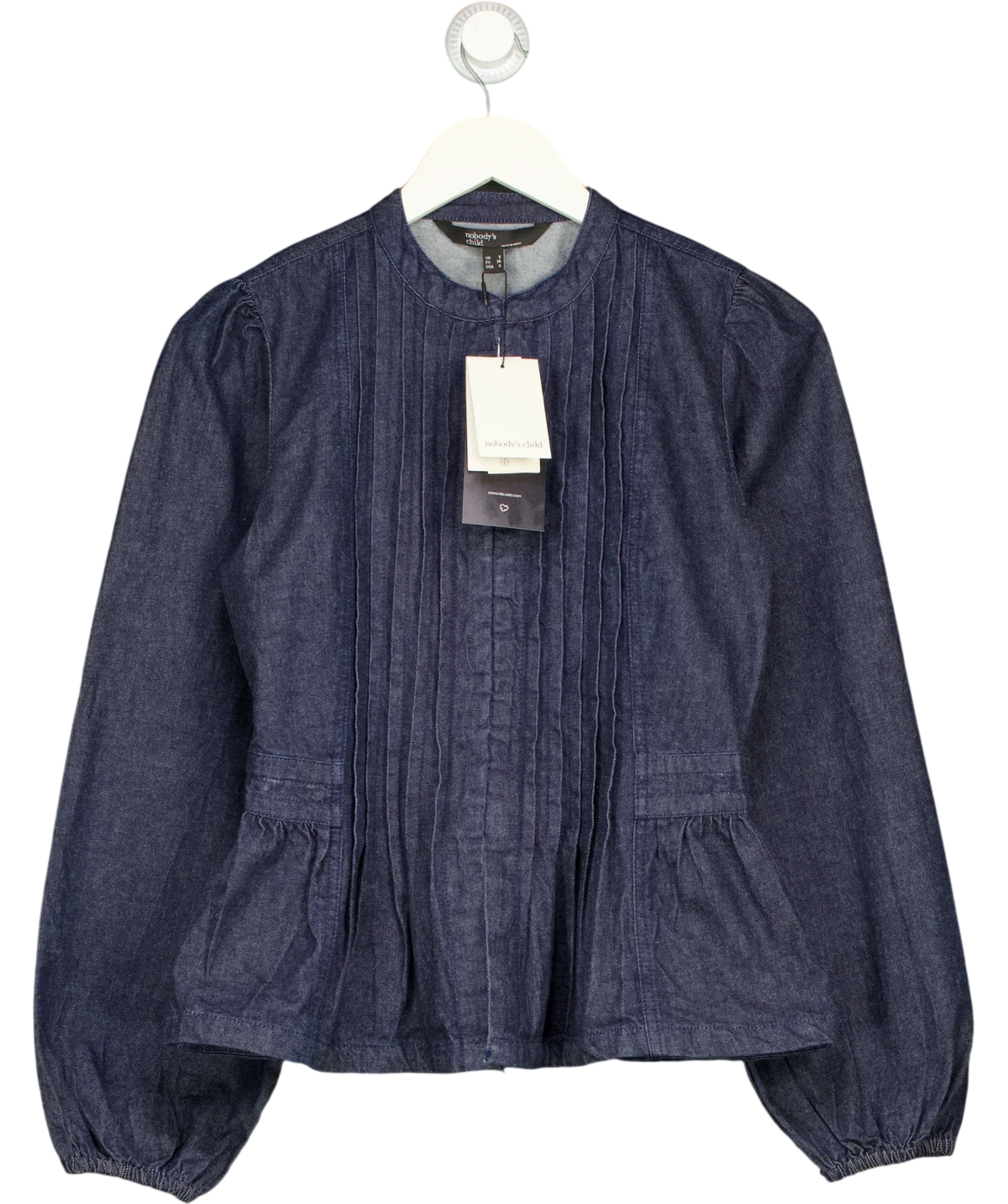 Nobody's Child Blue Tillie Denim Blouse, size UK 8 — front