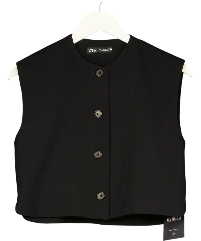 Zara Black Button-Down Crew Vest UK S