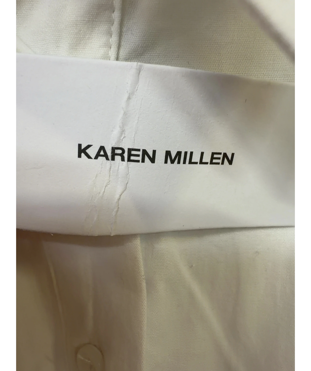 KAREN MILLEN White Cotton Sleeveless Puffball Shirt, size UK 6 — detail