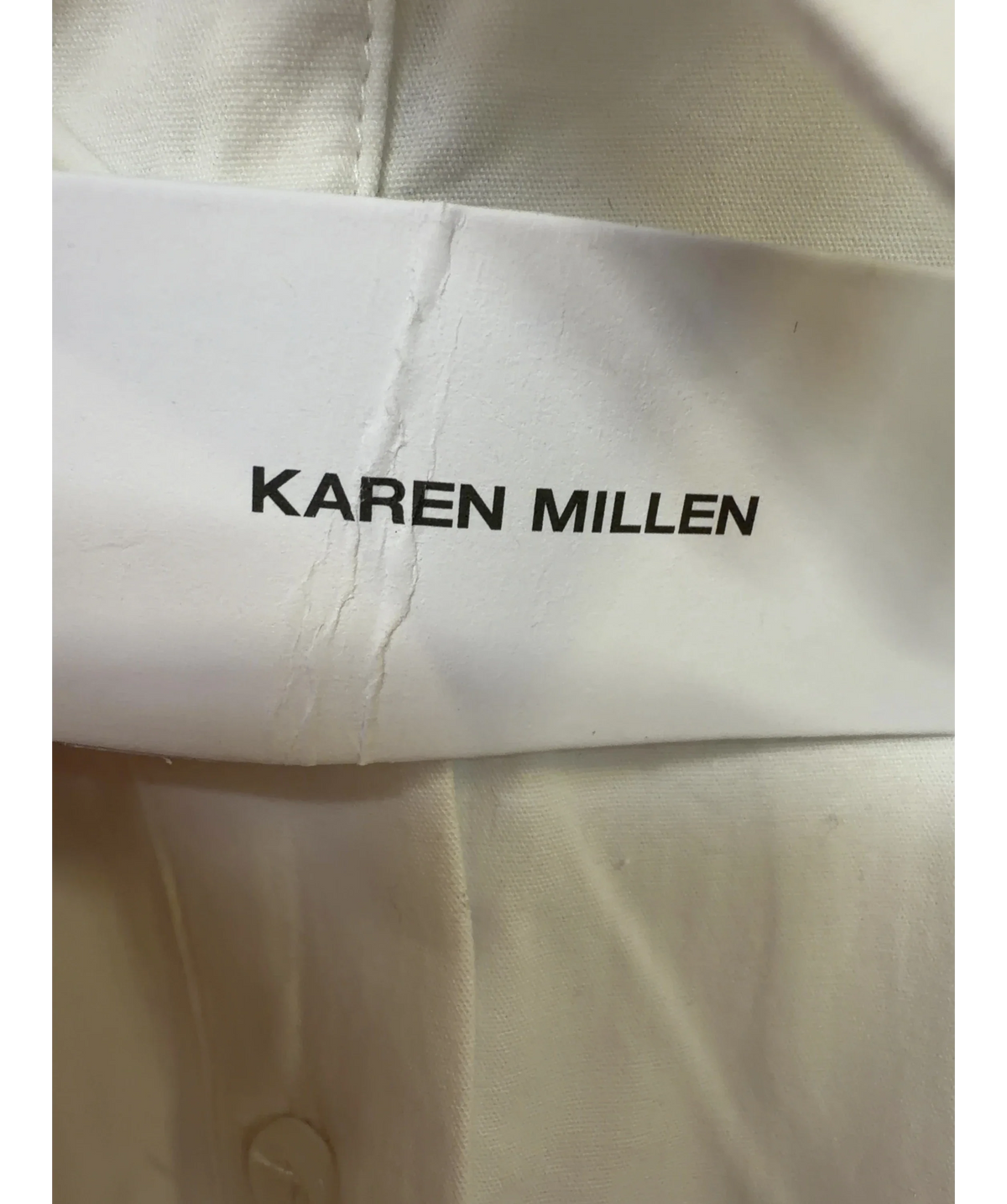 KAREN MILLEN White Cotton Sleeveless Puffball Shirt, size UK 6 — detail