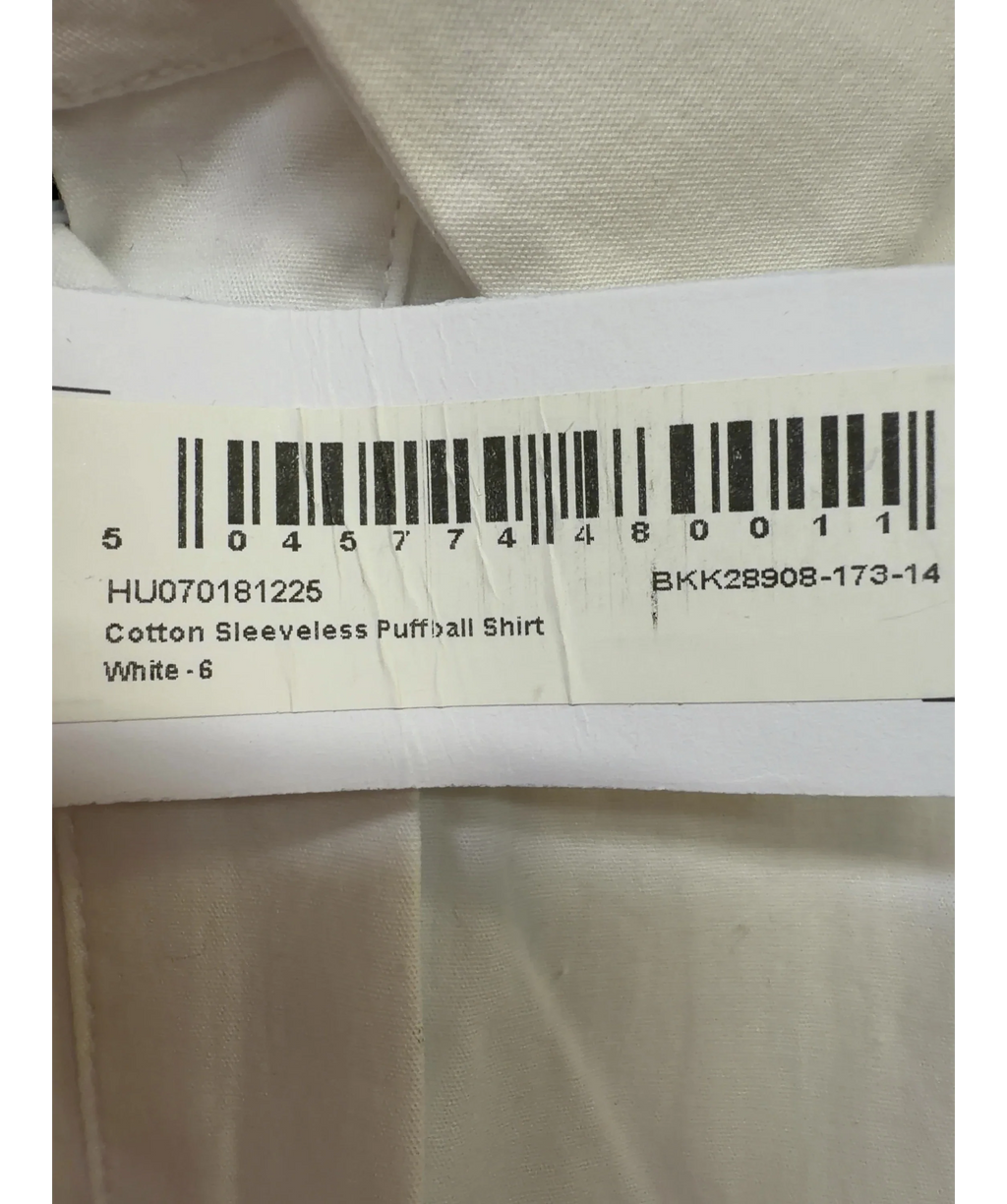 KAREN MILLEN White Cotton Sleeveless Puffball Shirt, size UK 6 — label