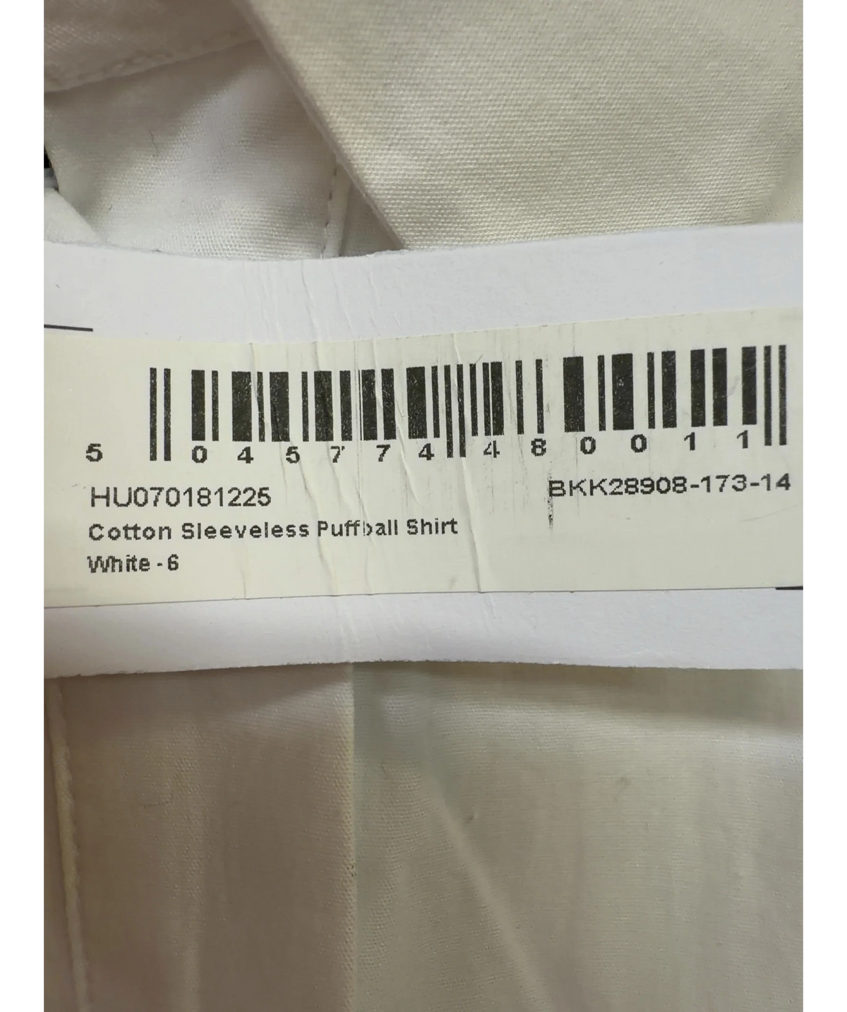 KAREN MILLEN White Cotton Sleeveless Puffball Shirt, size UK 6 — label