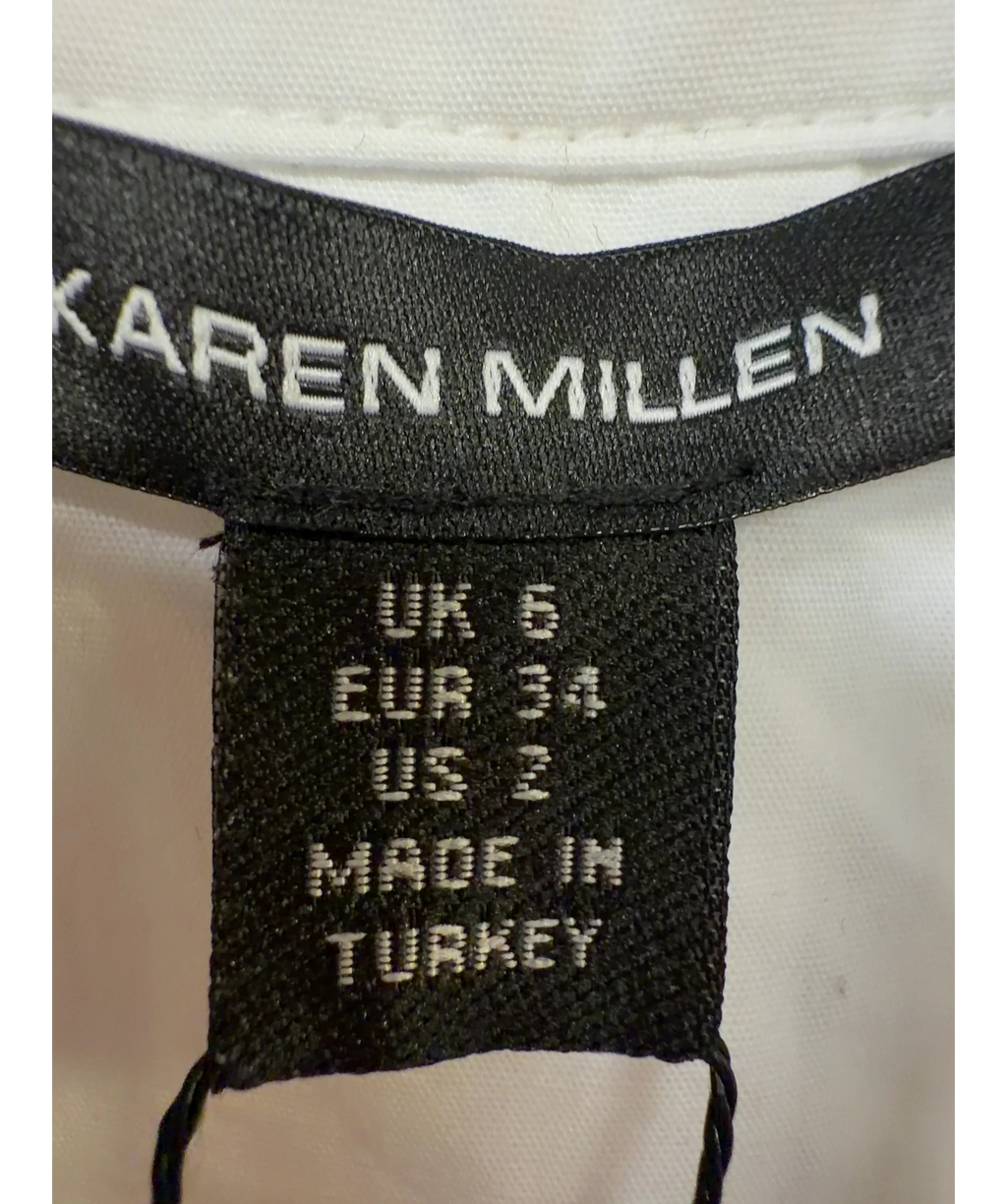 KAREN MILLEN White Cotton Sleeveless Puffball Shirt, size UK 6 — care label
