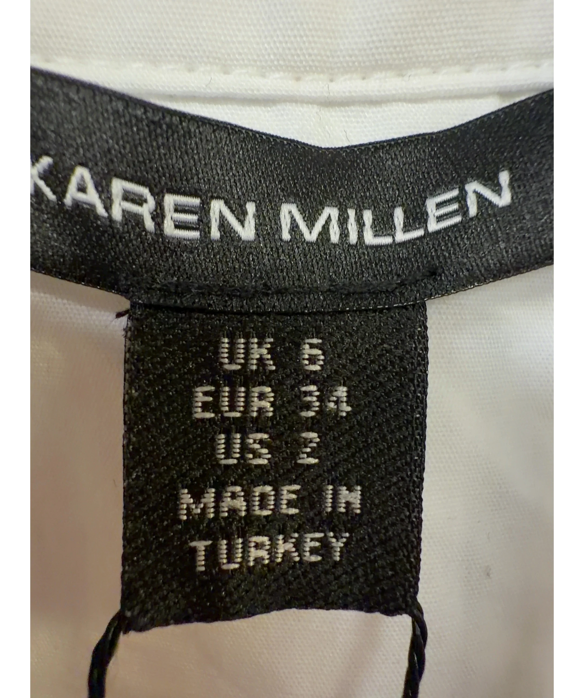 KAREN MILLEN White Cotton Sleeveless Puffball Shirt, size UK 6 — care label