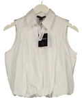 KAREN MILLEN White Cotton Sleeveless Puffball Shirt, size UK 6 — front