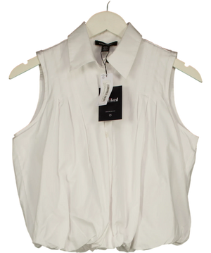 Karen Millen Cotton Sleeveless Puffball Shirt White UK 6