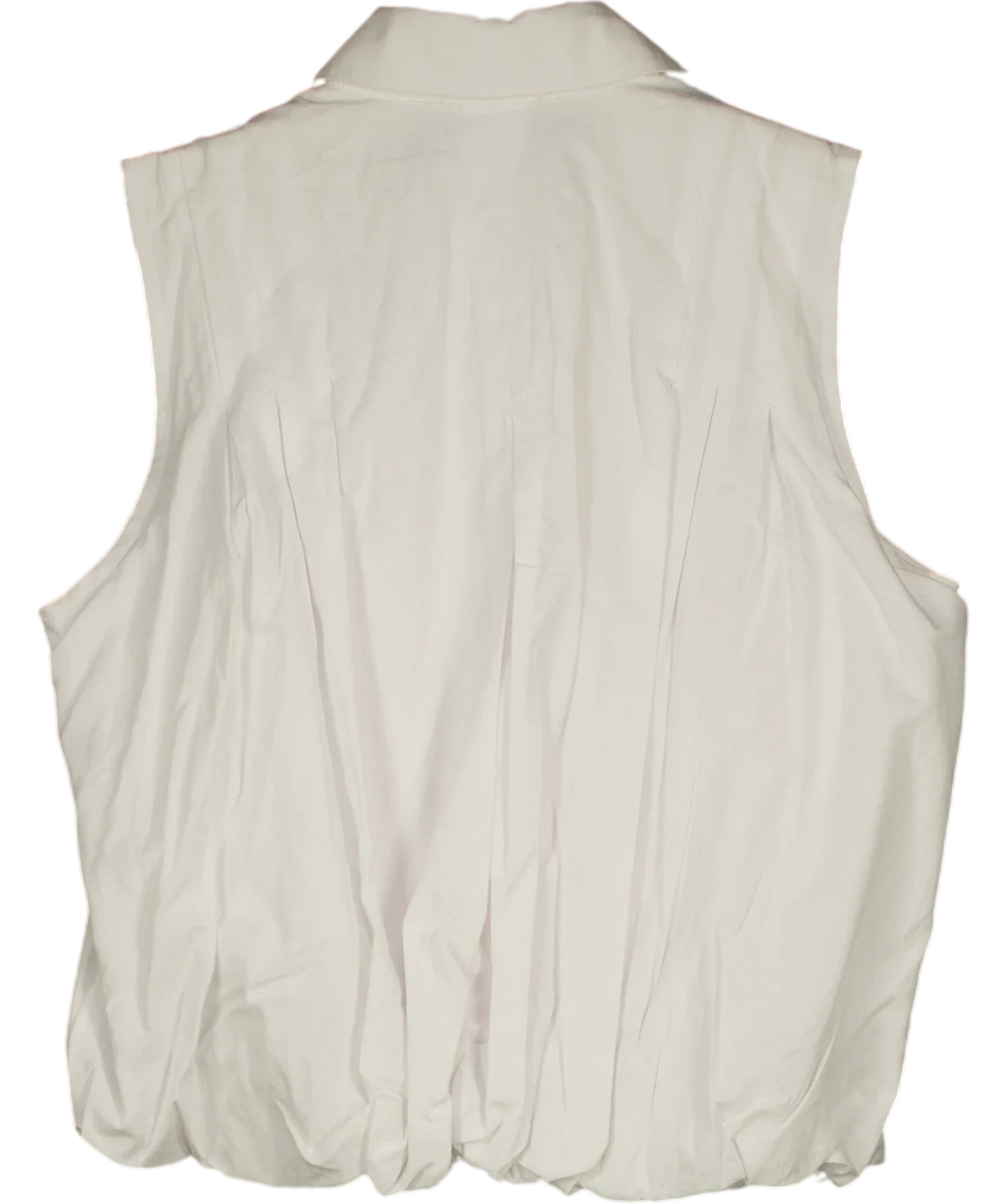 KAREN MILLEN White Cotton Sleeveless Puffball Shirt, size UK 6 — back