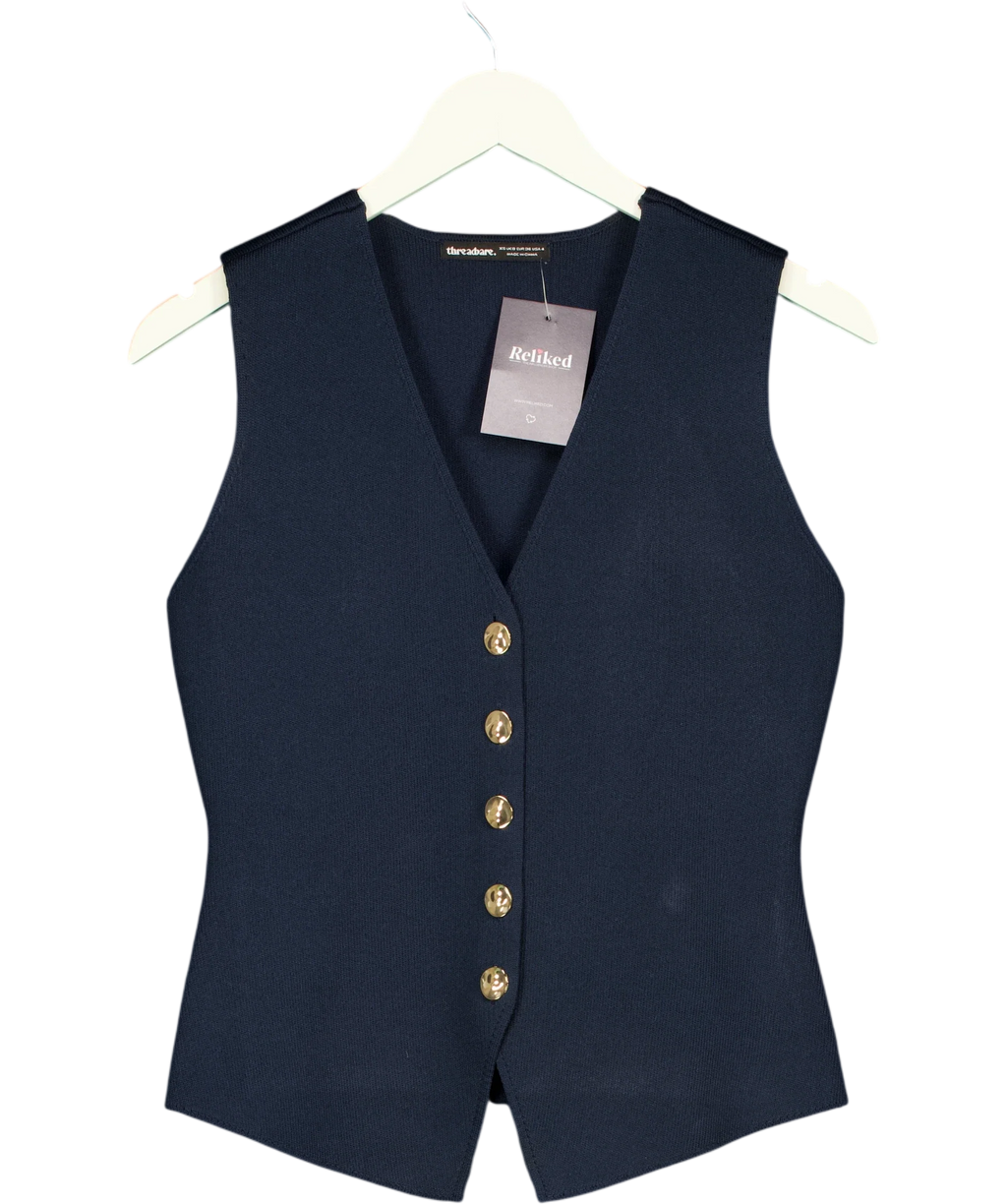 Threadbare navy V-Neck Knitted Waistcoat, size UK 8 — front