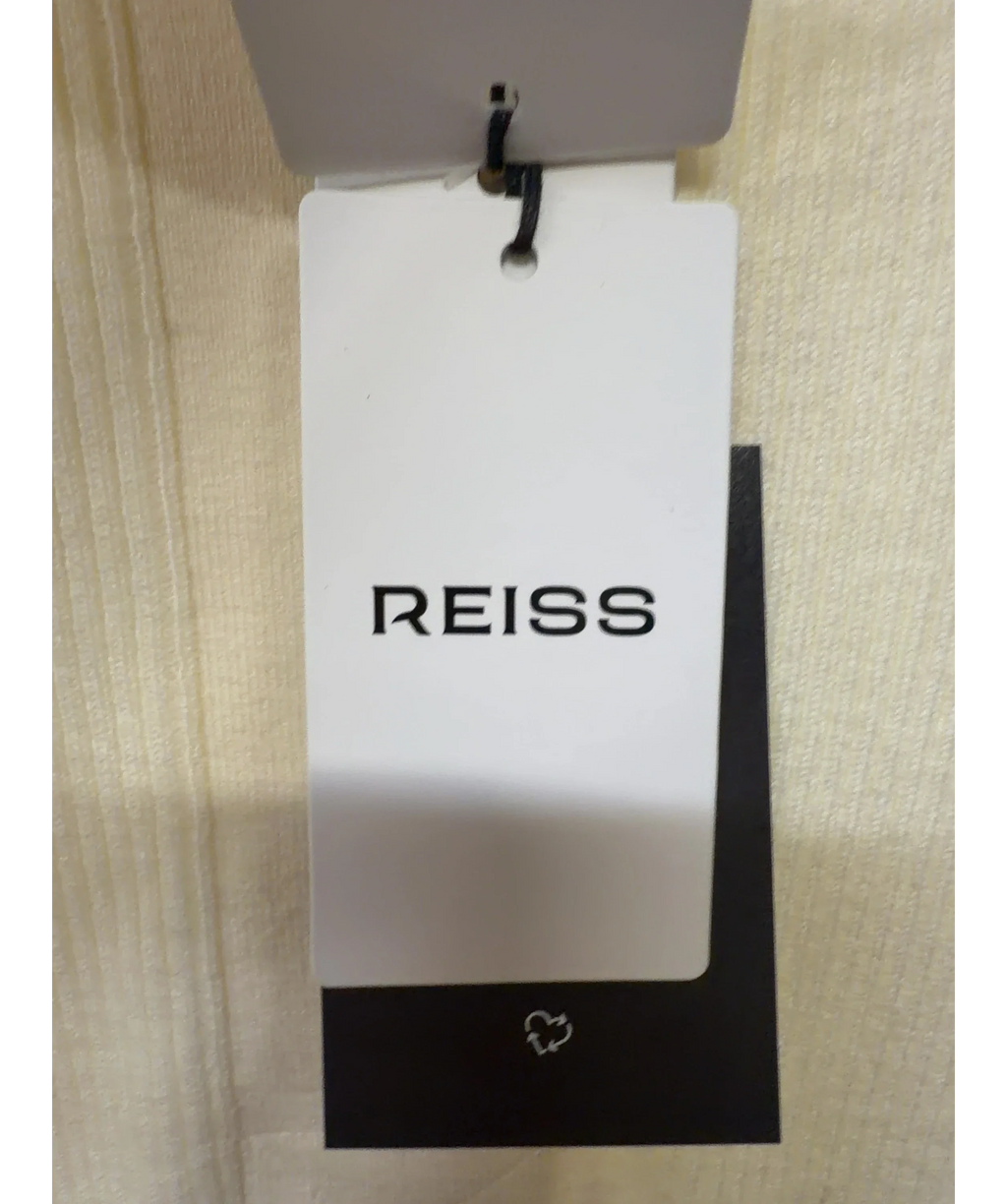 REISS ivory Emily Button Detail Short Ribbed Top, size UK XS — detail