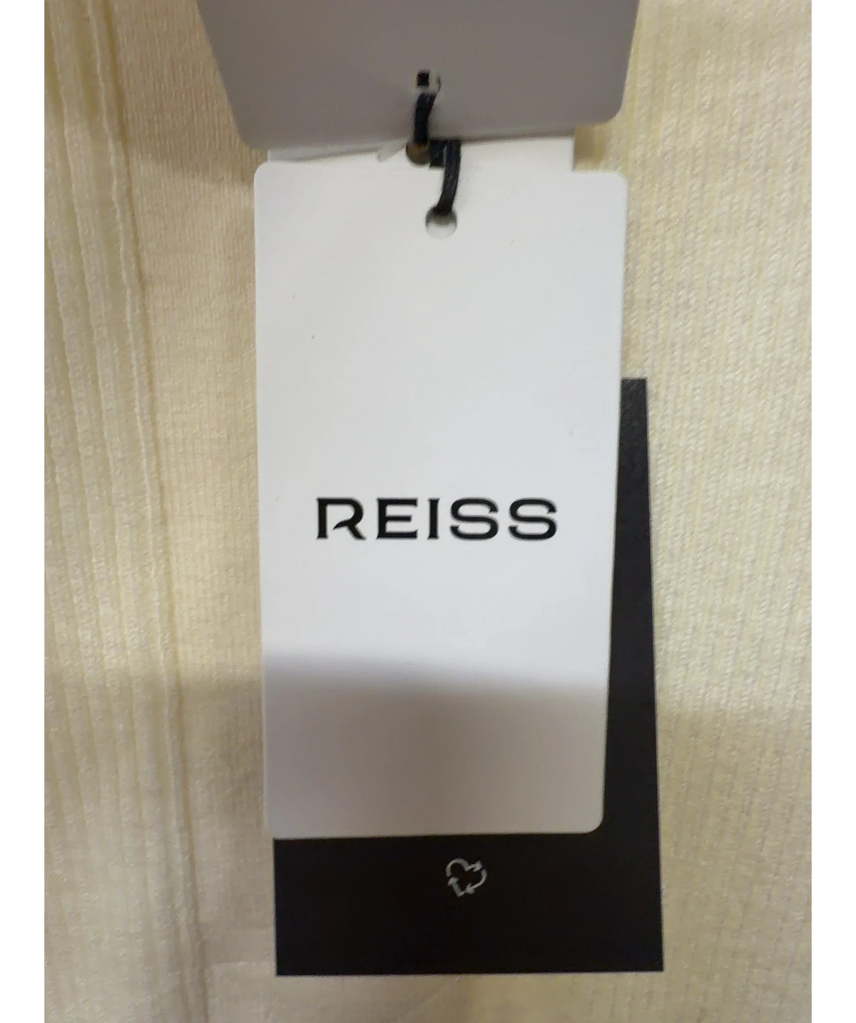 REISS ivory Emily Button Detail Short Ribbed Top, size UK XS — detail