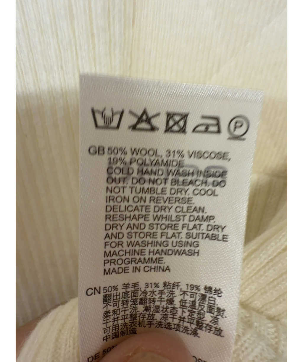 REISS ivory Emily Button Detail Short Ribbed Top, size UK XS — label