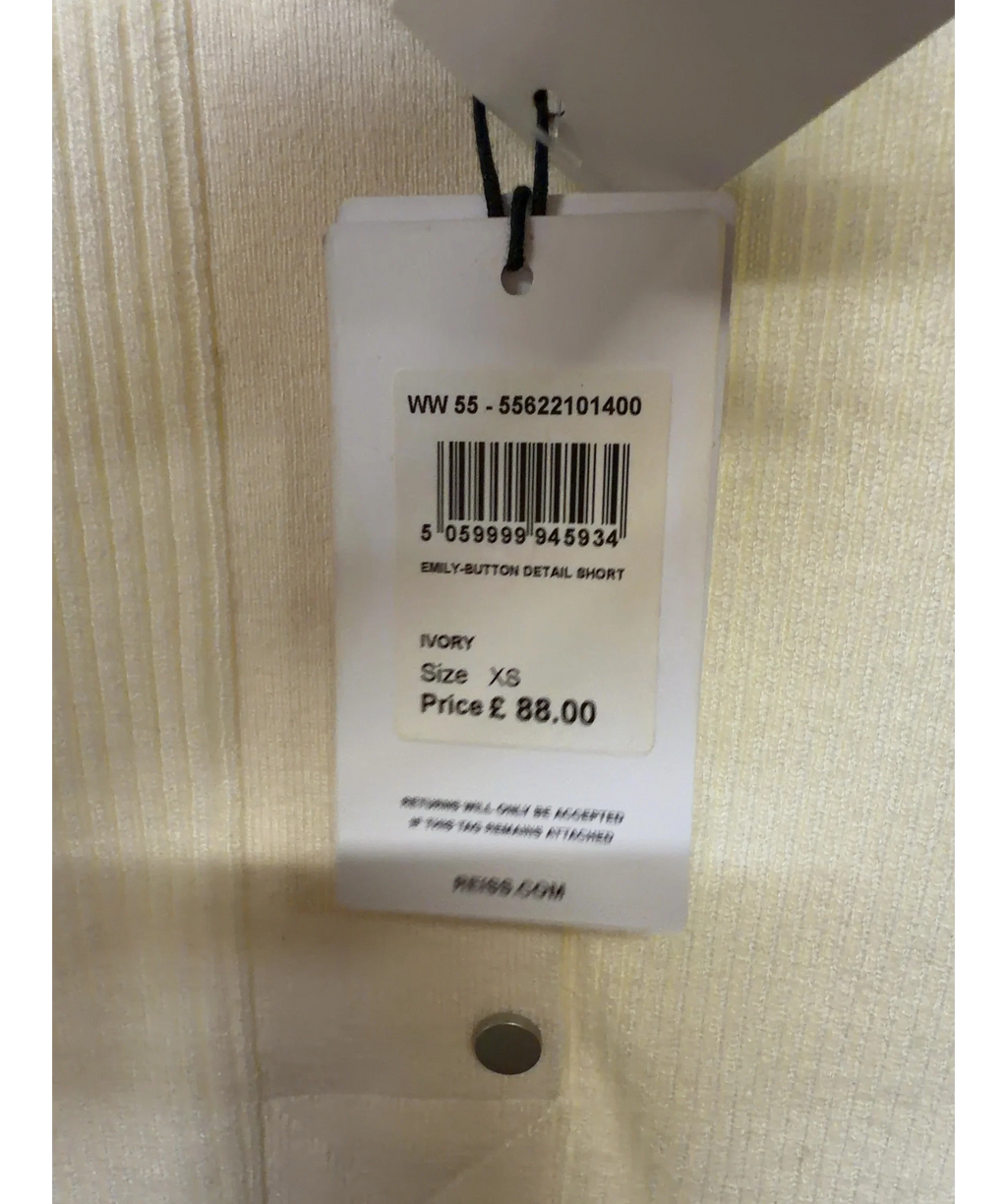 REISS ivory Emily Button Detail Short Ribbed Top, size UK XS — care label