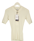 REISS ivory Emily Button Detail Short Ribbed Top, size UK XS — front