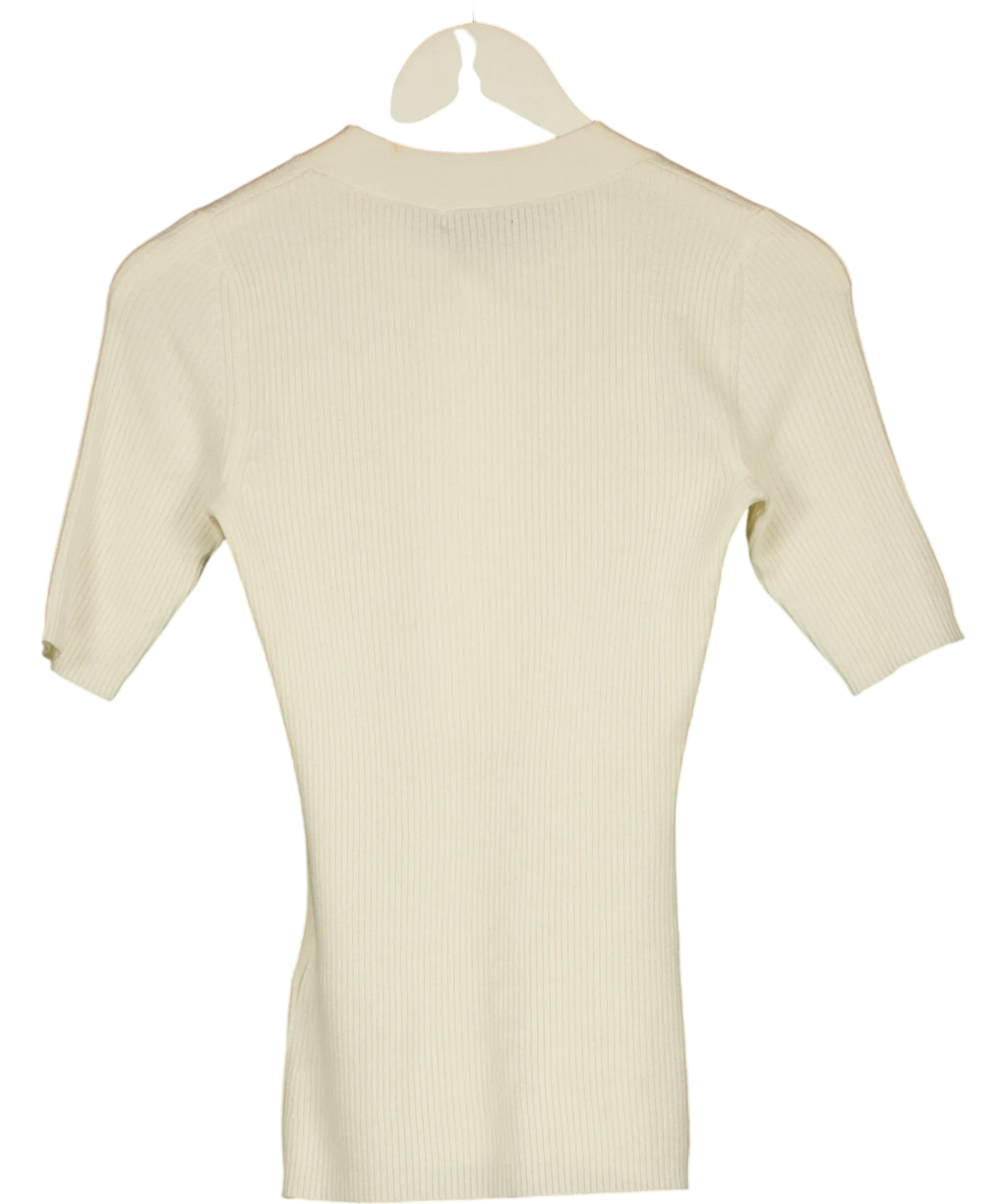 REISS ivory Emily Button Detail Short Ribbed Top, size UK XS — back