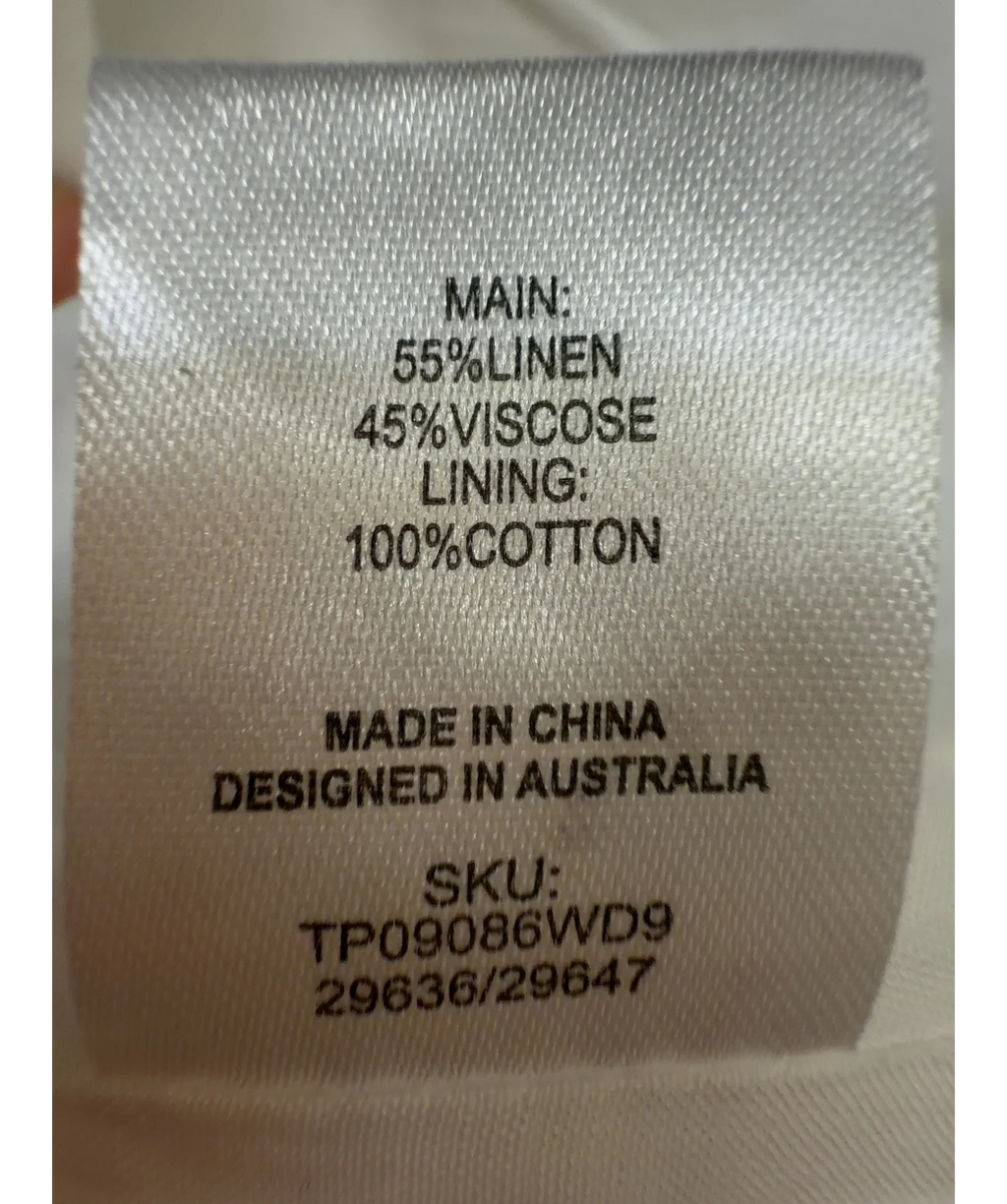 Meshki White Andina Shortsleeve Linen Top, size UK XS — label