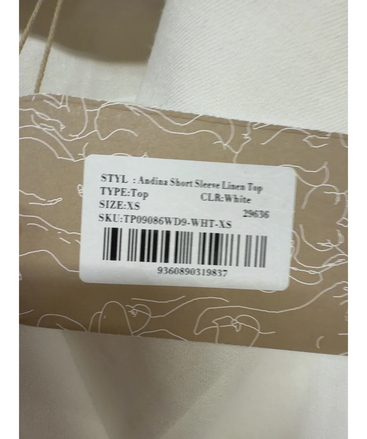 Meshki White Andina Shortsleeve Linen Top, size UK XS — care label