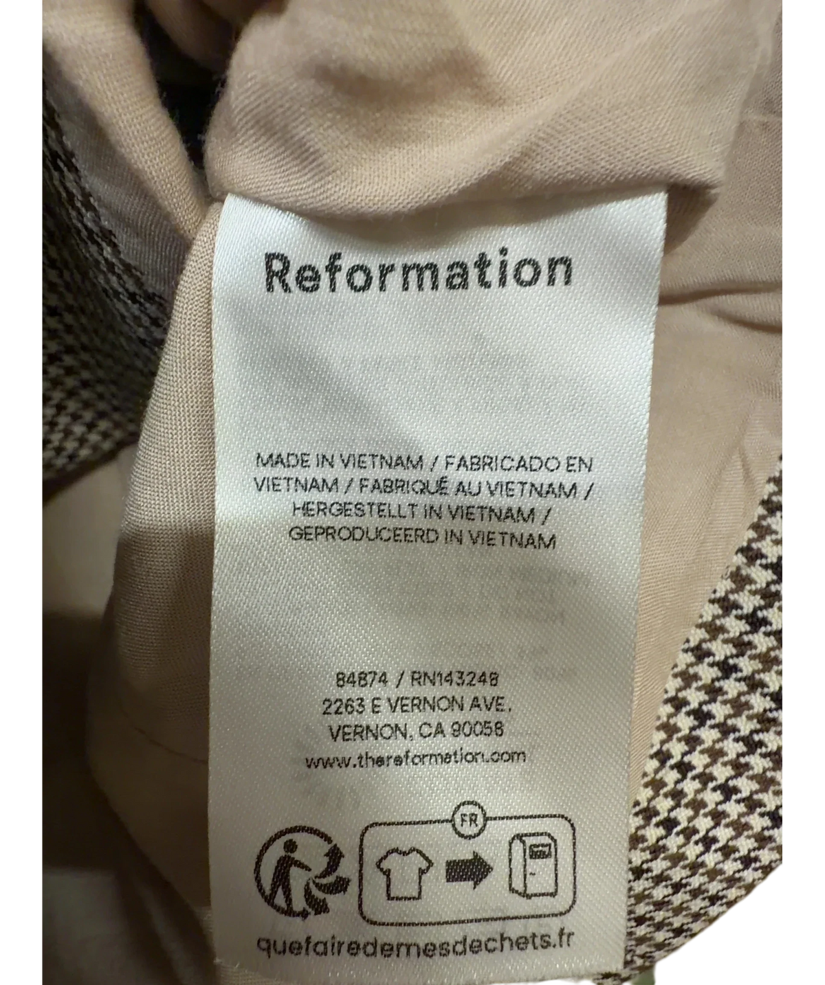 Reformation Brown Colour, size UK 6 — fabric detail