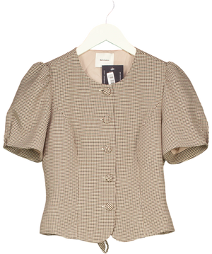 Reformation Brown Houndstooth  Puff Sleeve Jacket UK 6