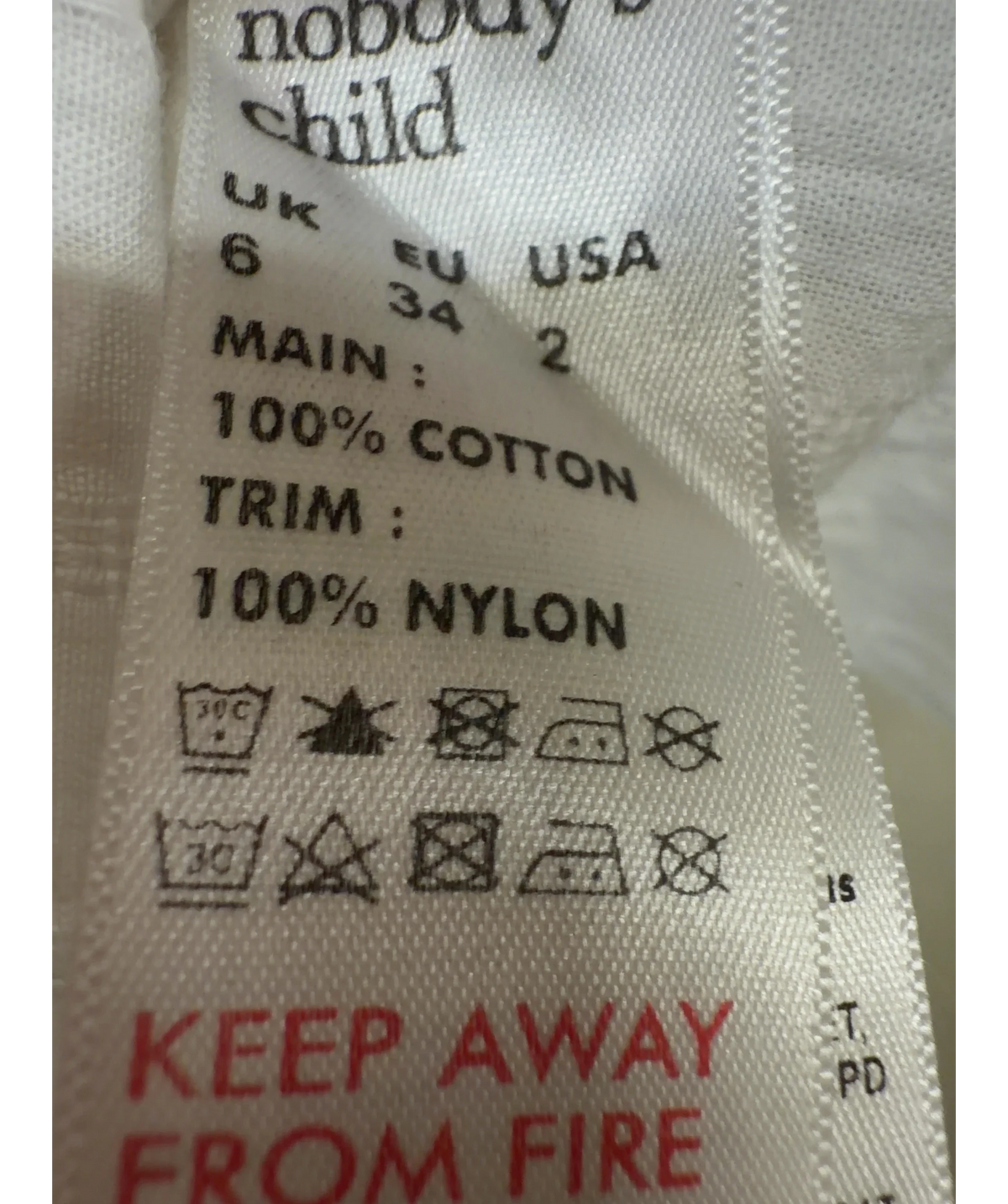 Nobody's Child White Augusta Blouse Short Sleeve, size UK 6 — label