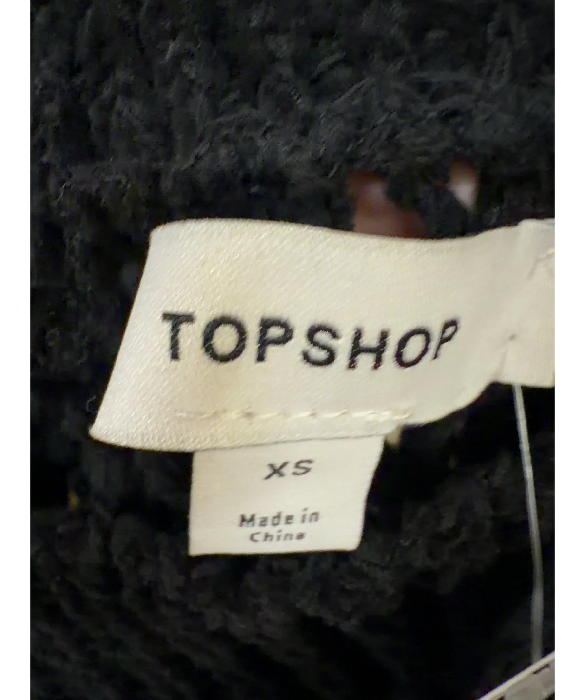 TOPSHOP Black Knitted One Shoulder Tassel Top, size UK XS — detail