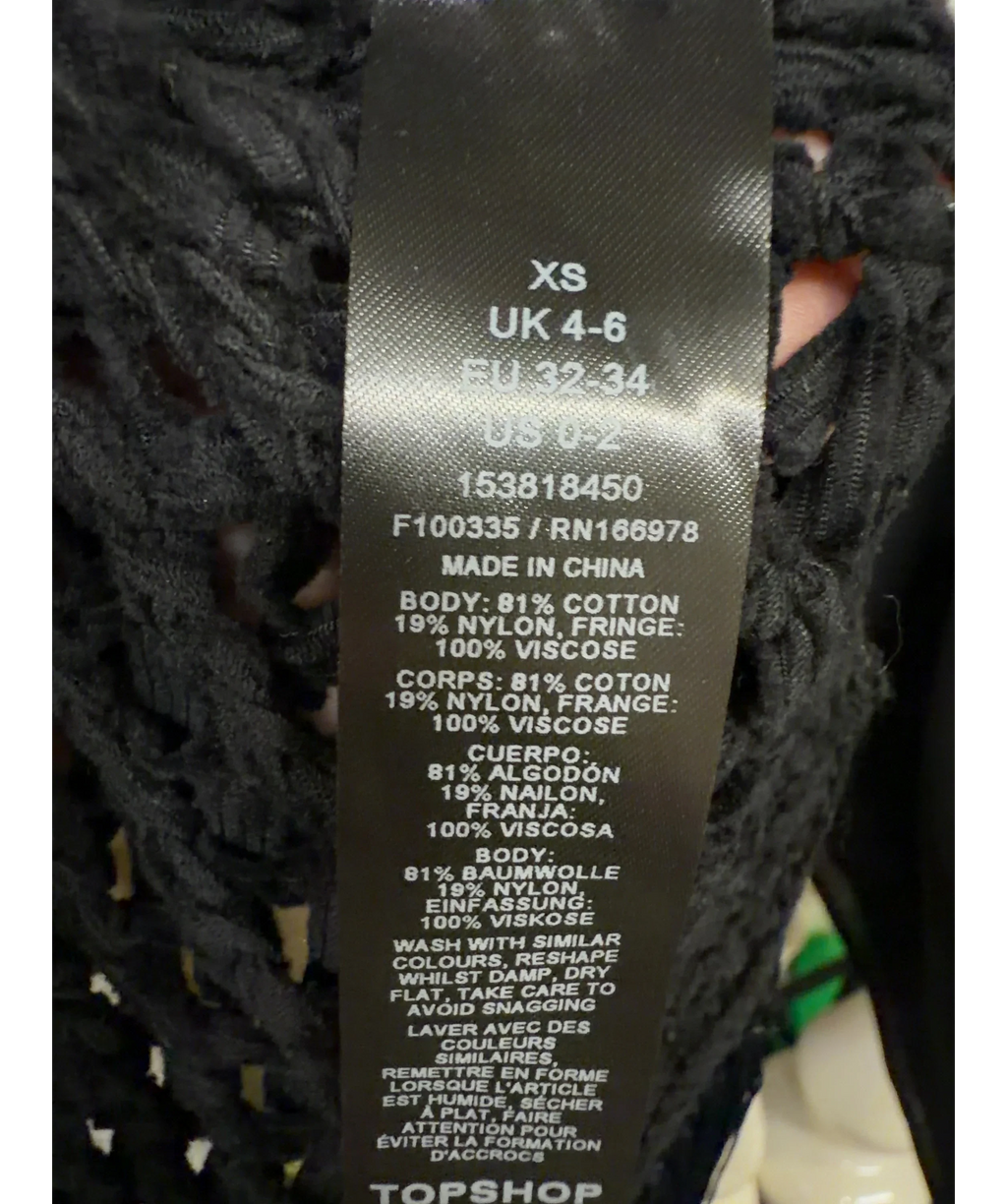 TOPSHOP Black Knitted One Shoulder Tassel Top, size UK XS — label
