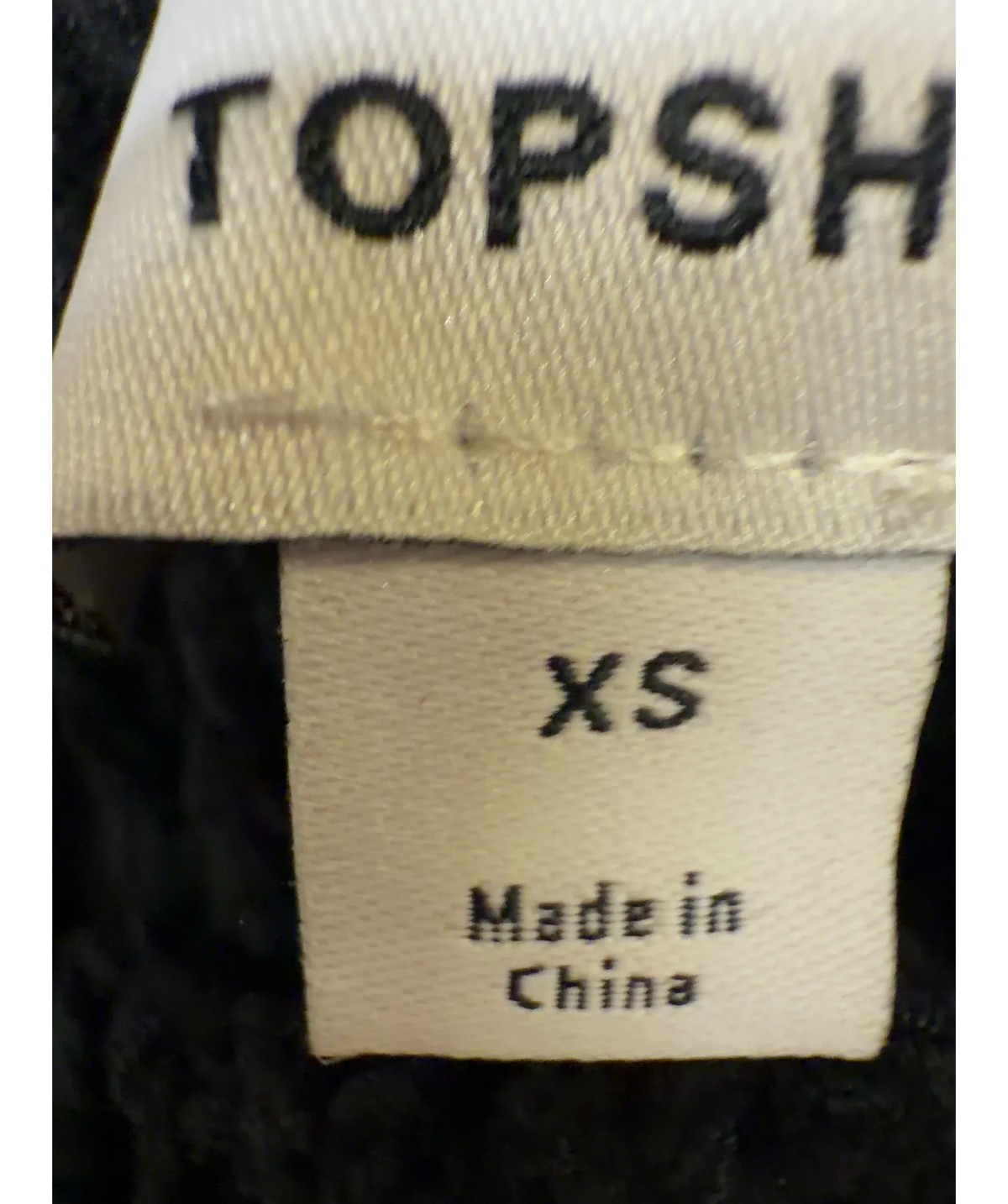 TOPSHOP Black Knitted One Shoulder Tassel Top, size UK XS — care label
