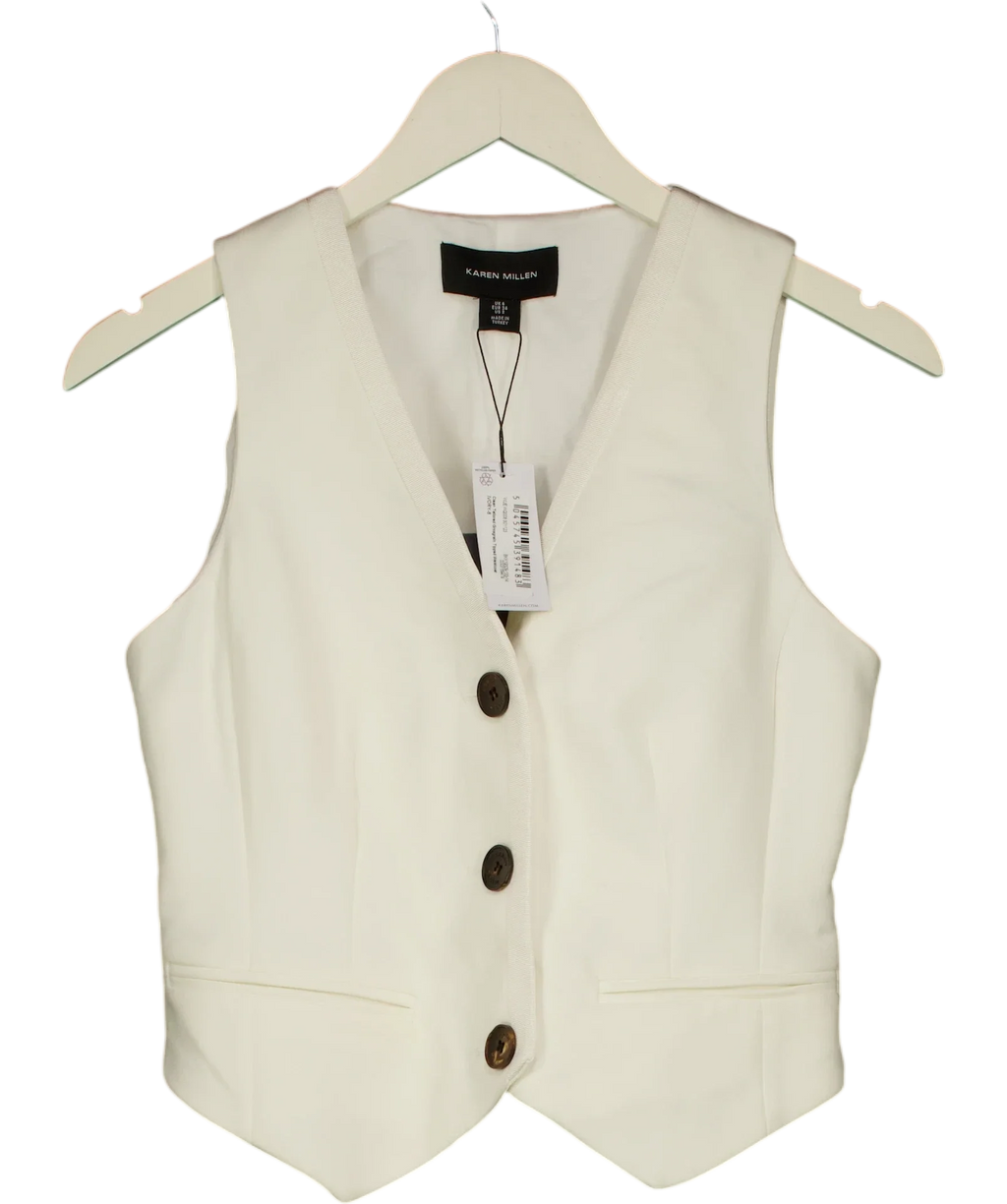 KAREN MILLEN ivory Clean Tailored Grosgrain Tipped Waistcoat, size UK 6 — front