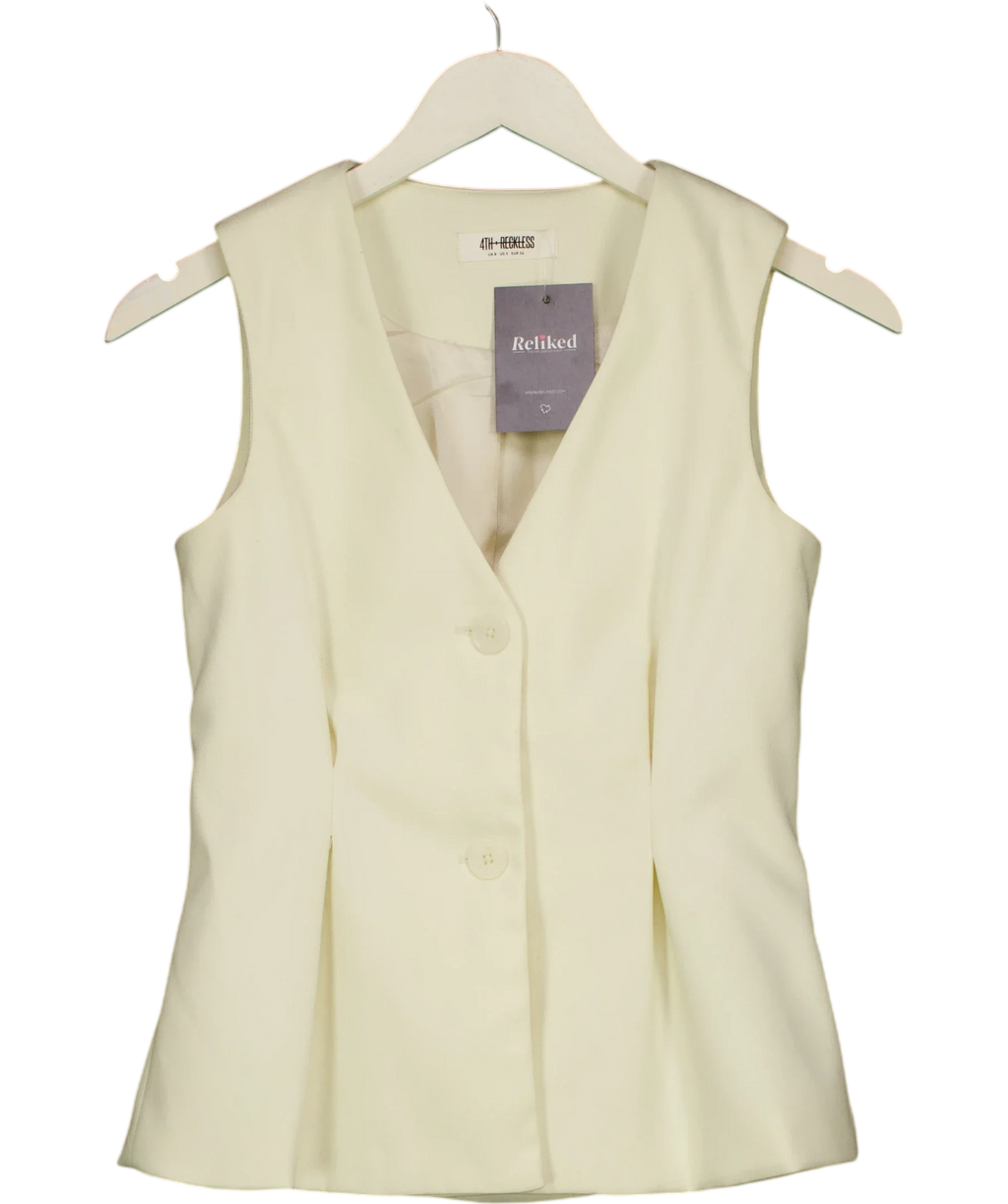 4th & Reckless cream Mila Tailored Cinched Waistcoat, size UK 8 — front