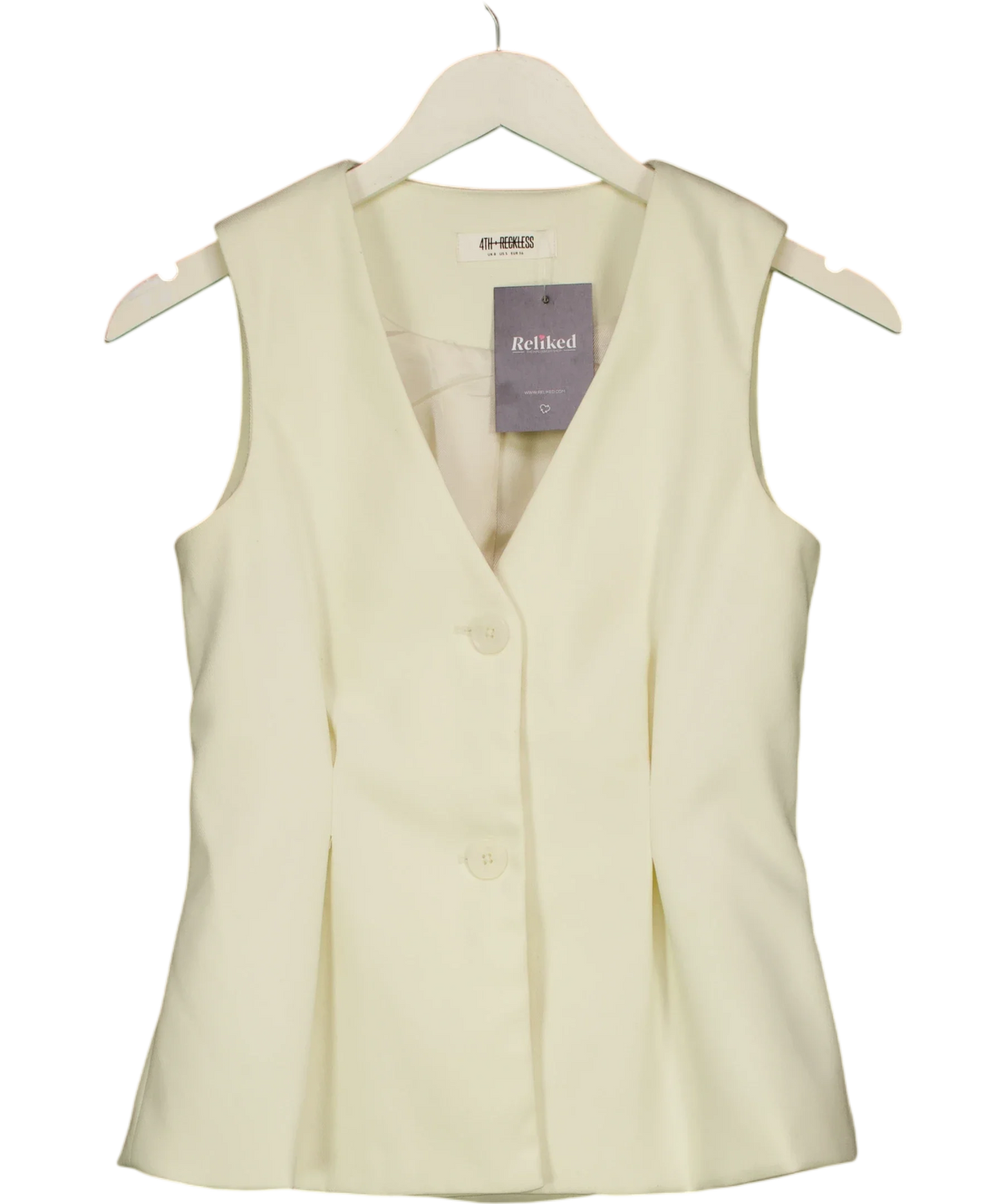 4th & Reckless cream Mila Tailored Cinched Waistcoat, size UK 8 — front