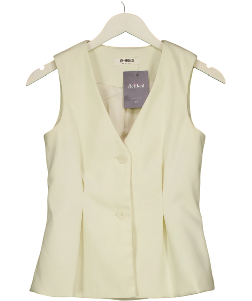 4th & Reckless cream Mila Tailored Cinched Waistcoat, size UK 8 — front