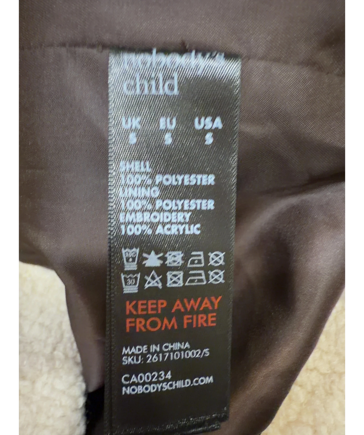 Nobody's Child Cream Whipstitch Borg Jacket, size UK S — label