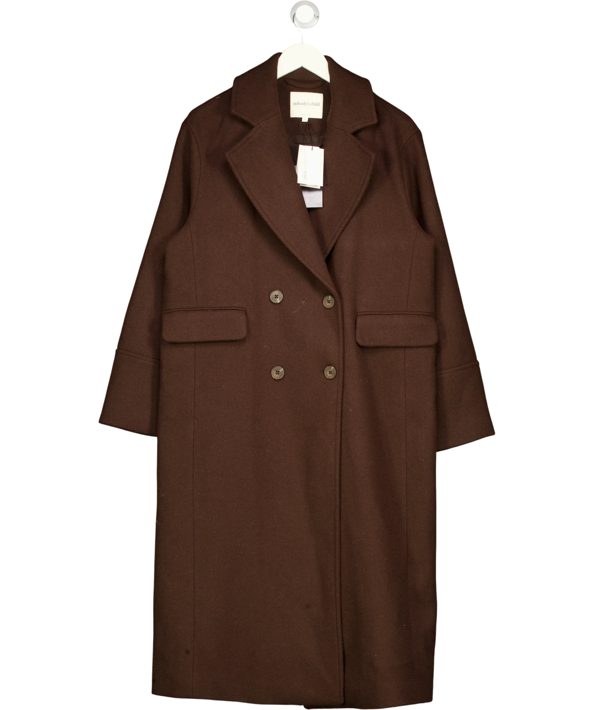 Nobody's Child Brown Byoma Relaxed DB Coat, size UK S — front
