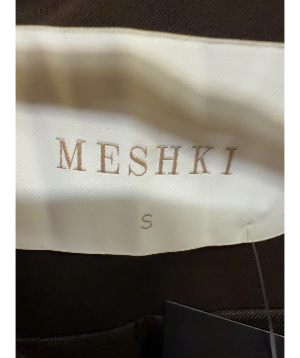 Meshki Brown collarless belted blazer, size UK S — care label