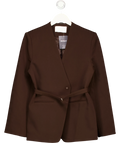 Meshki Brown collarless belted blazer, size UK S — front