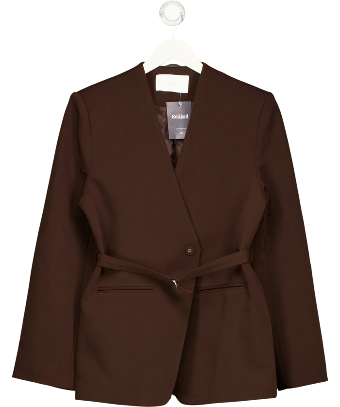 Meshki Collarless Belted Blazer Brown UK S