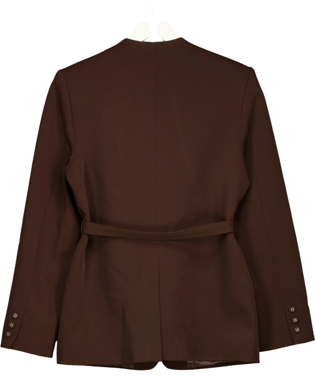 Meshki Brown collarless belted blazer, size UK S — back