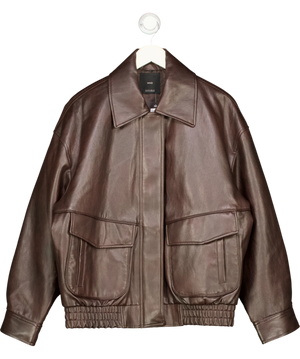MNG Brown Faux leather Bomber Jacket UK S
