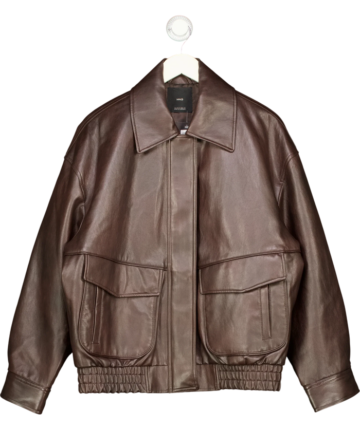 MNG Brown Faux leather Bomber Jacket UK S