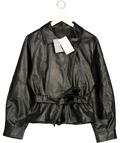 ZARA Black Belted Faux Leather Peplum/Bomber Jacket, size UK S — front