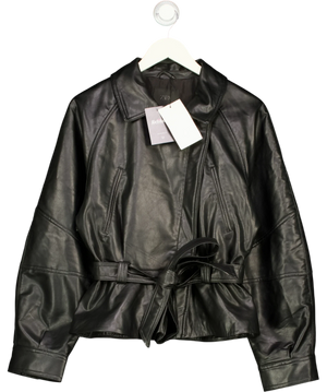 Zara Belted Faux Leather Peplum Bomber Jacket Black UK S