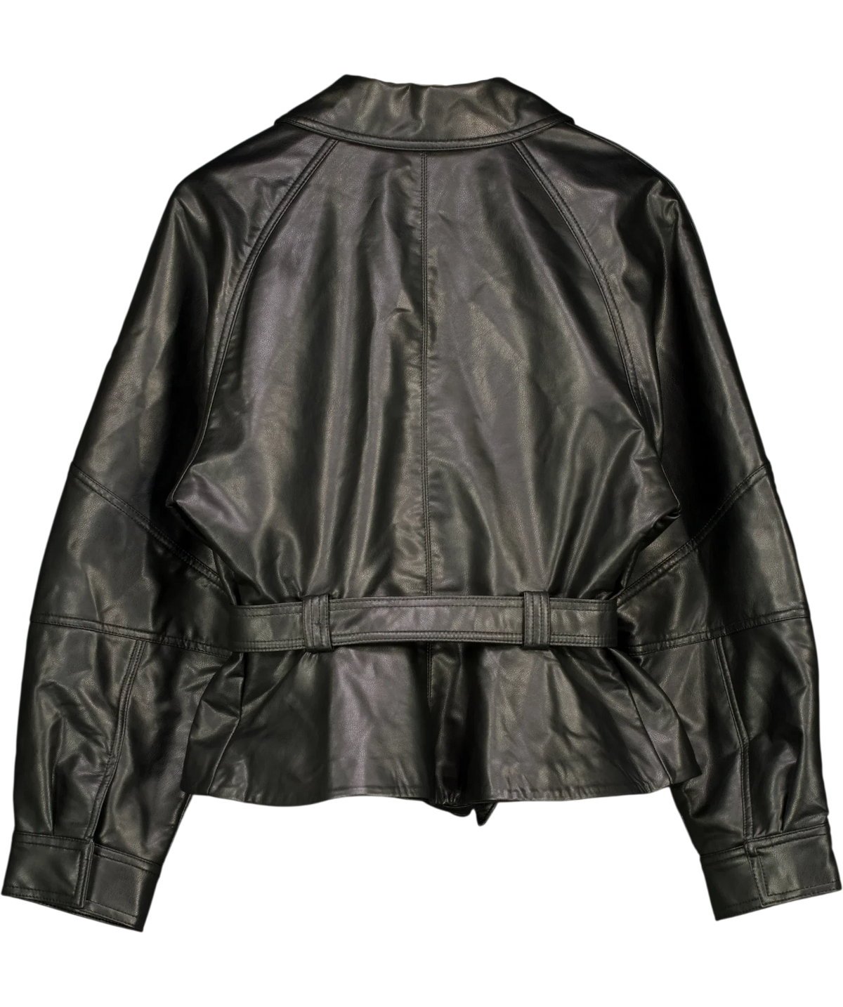 ZARA Black Belted Faux Leather Peplum/Bomber Jacket, size UK S — back