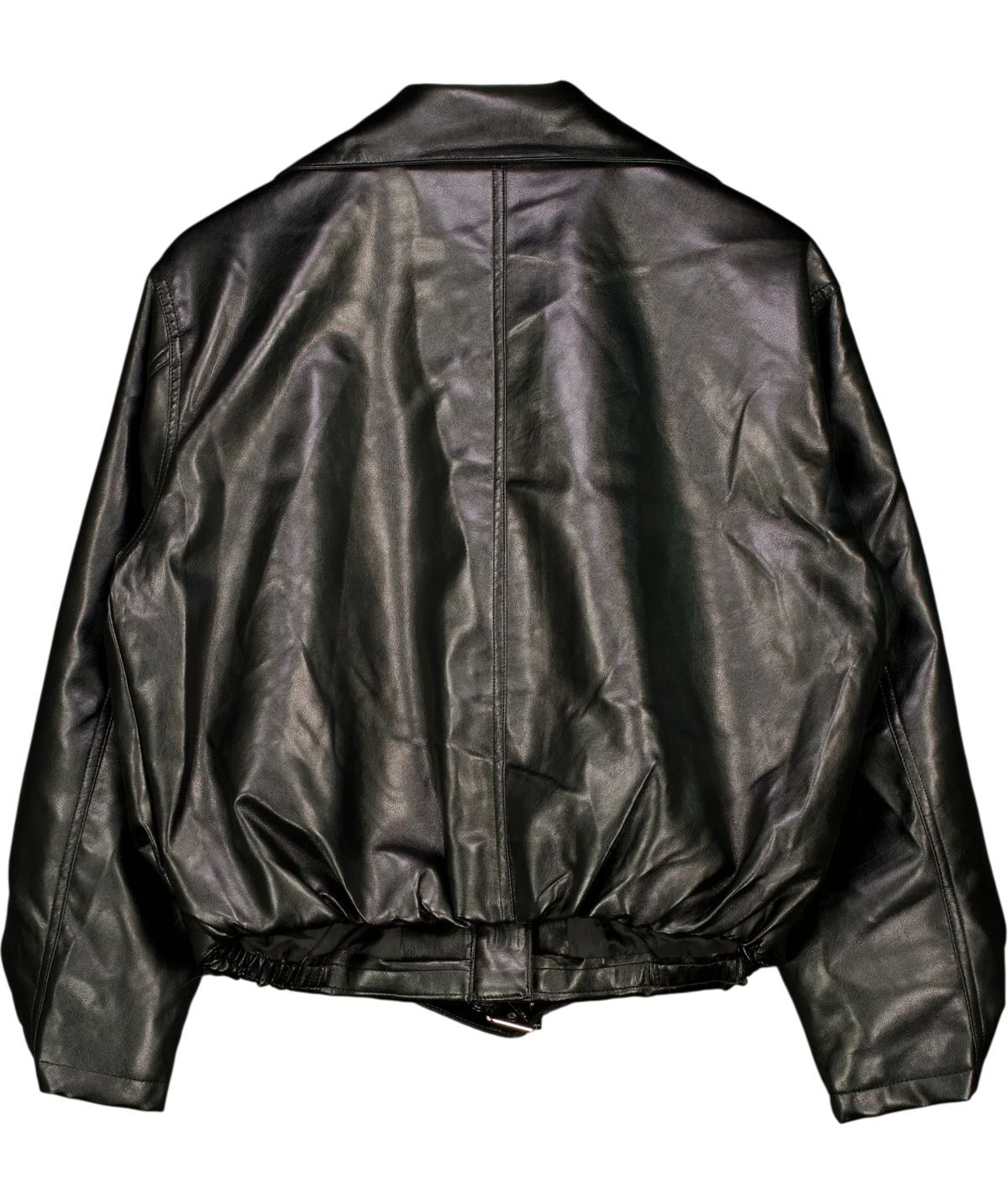 New Look Black Black Faux Leather Buckle Hem Funnel Neck Jacket, size UK 8 — back