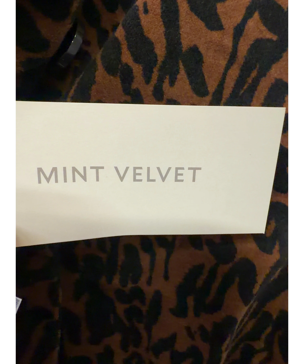 Mint Velvet Brown Leopard Print Velvet Jacket, size UK M — detail