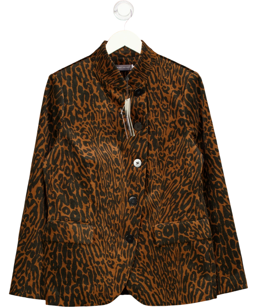 Mint Velvet Brown Leopard Print Velvet Jacket, size UK M — front