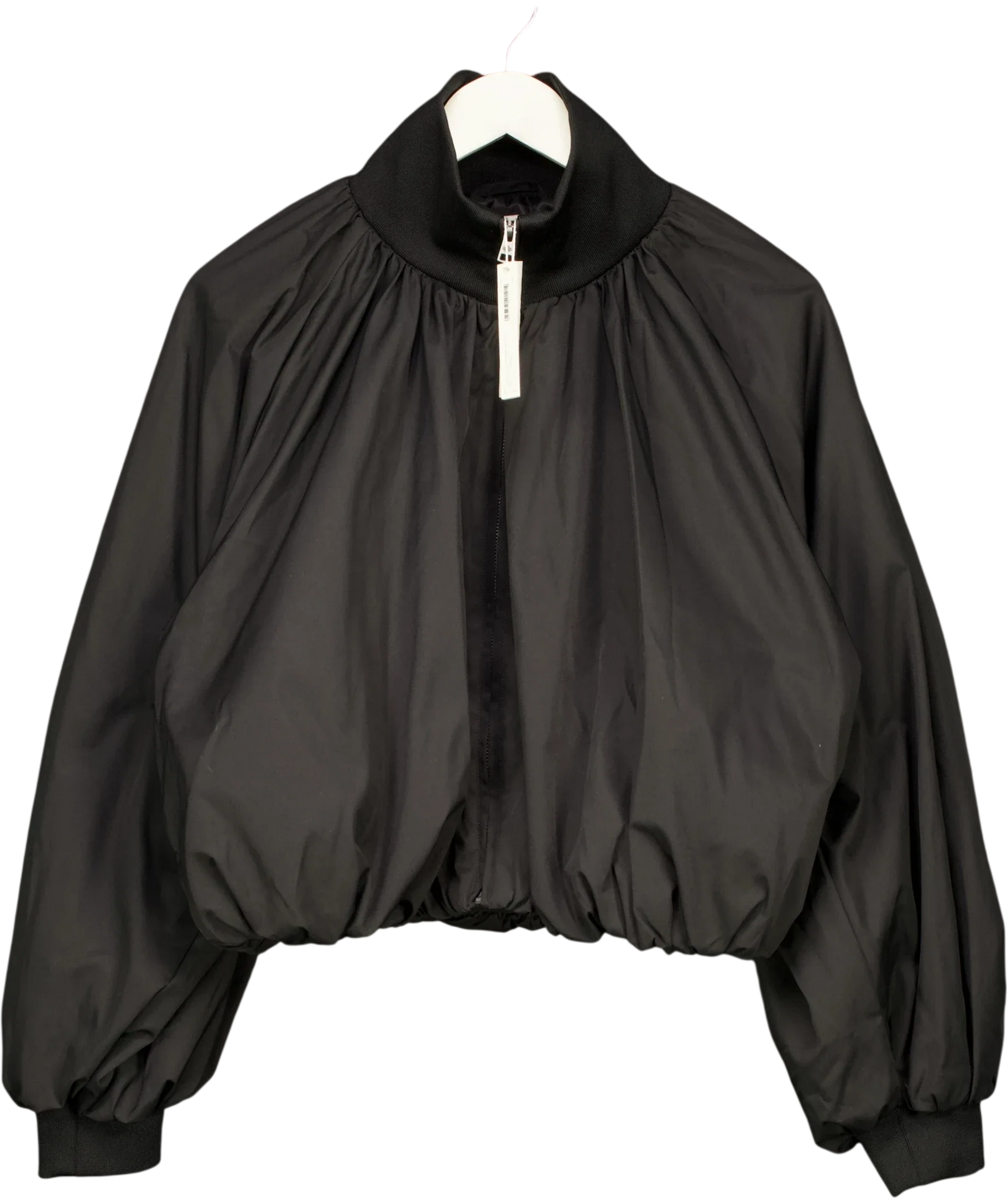 The Couture Club Black The Gathered Balloon Hem Bomber Jacket, size UK XS — front