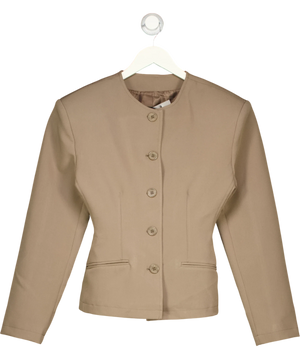 ASOS Collarless Button-Up Cinched Blazer Brown UK 8
