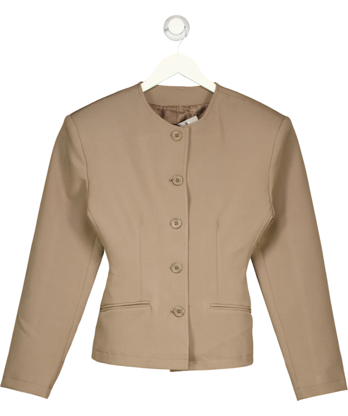 ASOS Collarless Button-Up Cinched Blazer Brown UK 8
