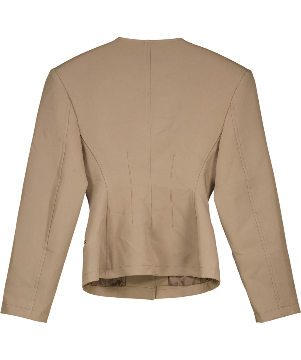 ASOS Brown collarless button-up cinched blazer/jacket, size UK 8 — back