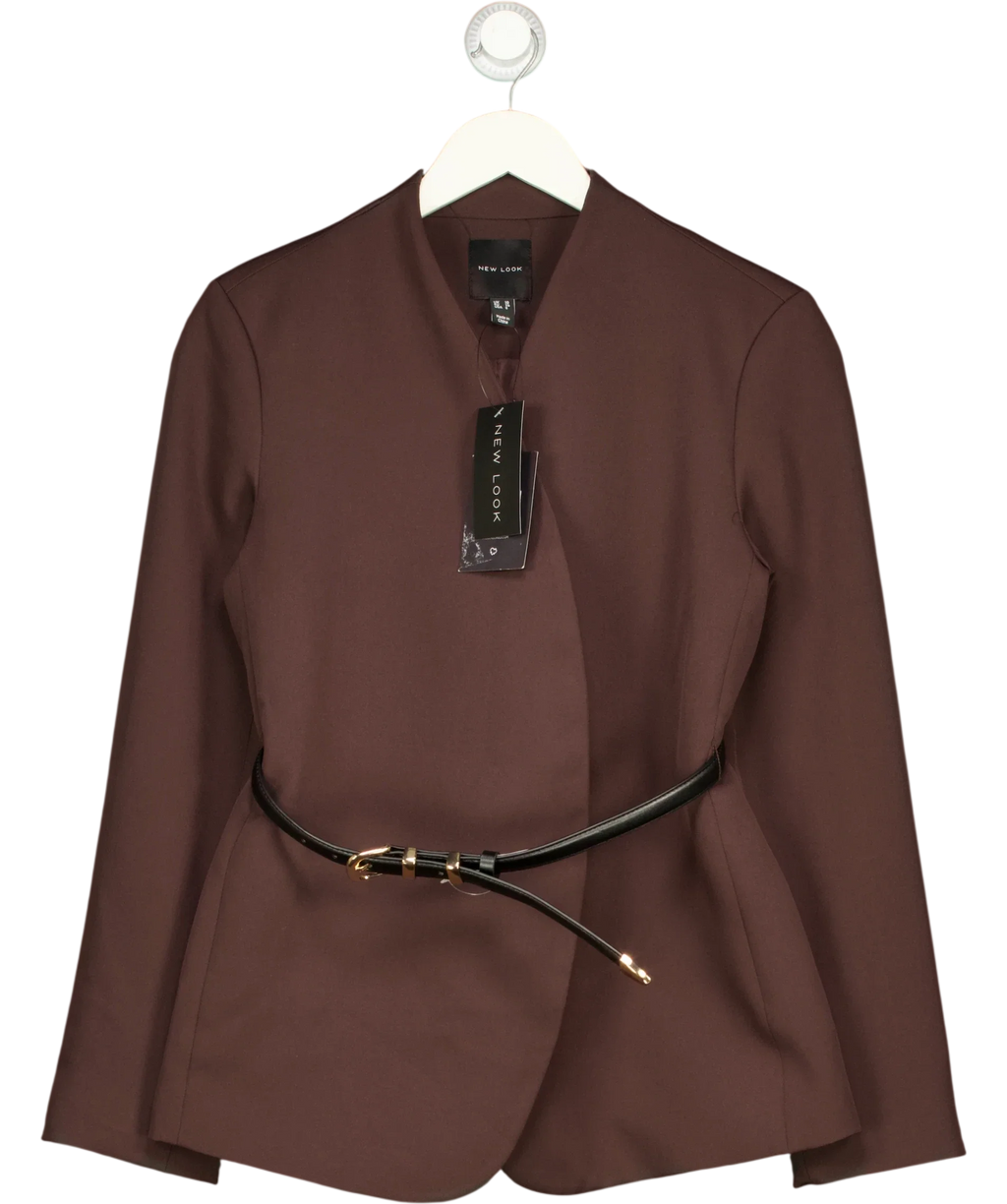 New Look Brown COLLARLESS BELTED BL, size UK 10 — front